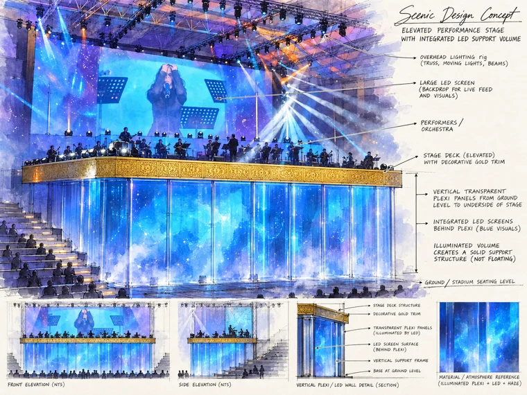 Floating Stage / Concept sketch · Not to scale